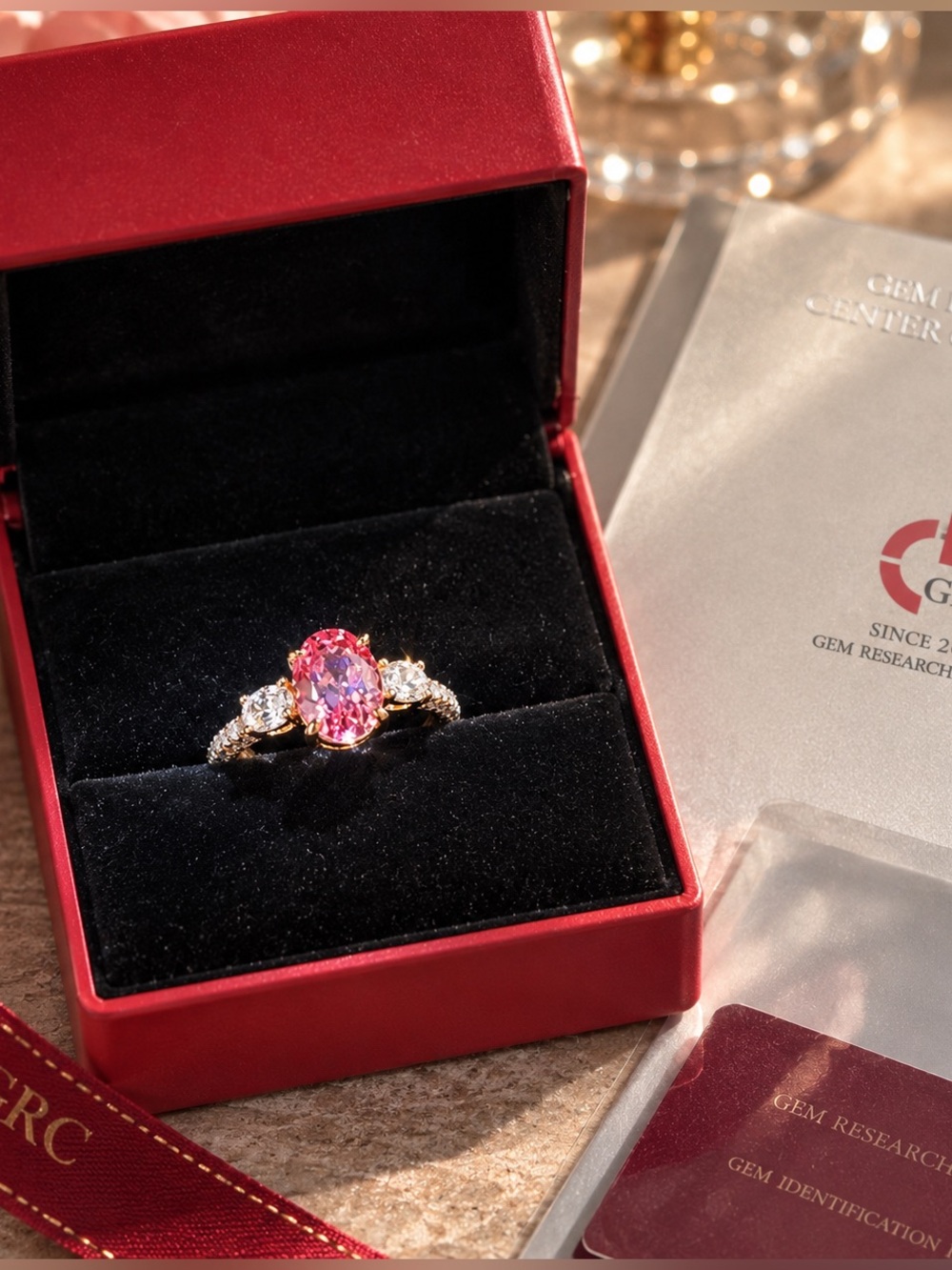 New Padparadscha Color Lab Grown Sapphire Ring Size 6 w/ GRC Report